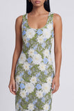 Scoop Neck Floral Green Cut Out Midi Wedding Guest Dress