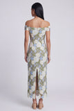Off the Shoulder Cut Out Floral Green Wedding Guest Dress