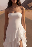 Strapless Ruffled A Line Ivory Maxi Wedding Dress