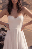 Strapless A Line Ivory Maxi Wedding Dress with Slit