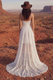 Ivory High Low A Line Lace Boho Wedding Dress