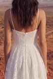Ivory High Low A Line Lace Boho Wedding Dress