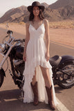 High Low Ivory Ruffled A Line Ruched Boho Wedding Dress