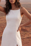 Ivory Ruffled A Line Satin Boho Wedding Dress