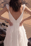 Ivory A Line Ruffled Boho Wedding Dress with Slit