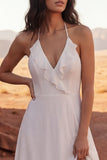 Halter Ivory A Line Ruffled Maxi Boho Wedding Dress