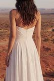 Strapless A Line Ruched Ivory Boho Wedding Dress with Slit