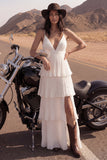 Tiered Ruched Ivory Maxi Boho Wedding Dress