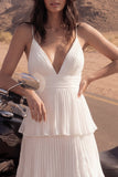 Tiered Ruched Ivory Maxi Boho Wedding Dress