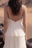 Tiered Ruched Ivory Maxi Boho Wedding Dress