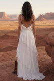 Cowl Neck Ruffled A Line Ivory Boho Wedding Dress