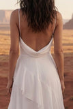 Cowl Neck Ruffled A Line Ivory Boho Wedding Dress