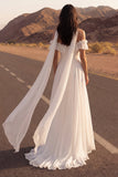 Off the Shoulder High Low A Line Ruffled Ivory Boho Wedding Dress