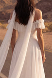Off the Shoulder High Low A Line Ruffled Ivory Boho Wedding Dress