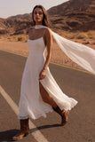 Ivory A Line Midi Boho Wedding Dress with Ruffles