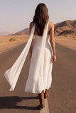 Ivory A Line Midi Boho Wedding Dress with Ruffles