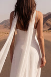 Ivory A Line Midi Boho Wedding Dress with Ruffles