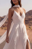 Ivory A Line Ruffled V Neck Boho Wedding Dress