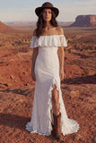 Ivory Mermaid Lace Off the Shoulder Boho Wedding Dress