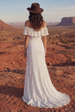 Ivory Mermaid Lace Off the Shoulder Boho Wedding Dress