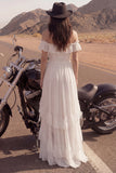 Off the Shoulder High Low Ivory Ruffled Boho Wedding Dress