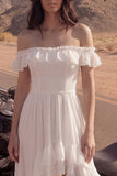 Off the Shoulder High Low Ivory Ruffled Boho Wedding Dress