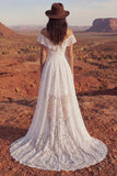 Ivory High Low Off the Shoulder A Line Boho Wedding Dress