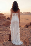 Ivory Strapless Corset Lace Sheath Boho Wedding Dress