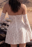 Strapless A Line Lace Ivory Mini Engagement Dress