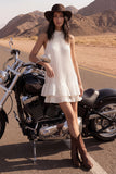 Halter Ruffled Ivory Pleated Mini Engagement Dress