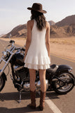 Halter Ruffled Ivory Pleated Mini Engagement Dress