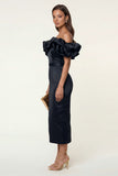Off the Shoulder Black Ruffled Bodycon Work Dress