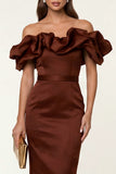 Off the Shoulder Black Ruffled Bodycon Work Dress