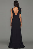 Black Bowed V Neck Maxi Formal Dress with Ruffles