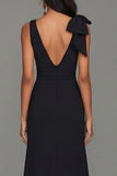 Black Bowed V Neck Maxi Formal Dress with Ruffles