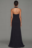 Halter Cut Out Black Mermaid Maxi Formal Dress with Ruffles