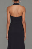Halter Cut Out Black Mermaid Maxi Formal Dress with Ruffles
