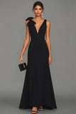 Black Mermaid Bowed V Neck Maxi Formal Dress