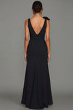 Black Mermaid Bowed V Neck Maxi Formal Dress