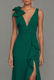 Dark Green Mermaid Bowed V Neck Formal Dress with Ruffles