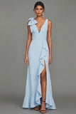 Dark Green Mermaid Bowed V Neck Formal Dress with Ruffles