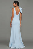 Dark Green Mermaid Bowed V Neck Formal Dress with Ruffles