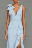 Dark Green Mermaid Bowed V Neck Formal Dress with Ruffles