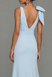 Dark Green Mermaid Bowed V Neck Formal Dress with Ruffles