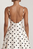 Black White Polka Dot Ruched A Line Maxi Formal Dress