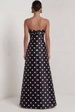 Strapless Black White A Line Polka Dot Maxi Formal Dress