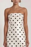 Strapless Black White A Line Polka Dot Maxi Formal Dress