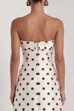 Strapless Black White A Line Polka Dot Maxi Formal Dress