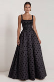 Black A Line Polka Dot Maxi Formal Dress