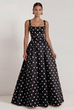 Black A Line Polka Dot Maxi Formal Dress
